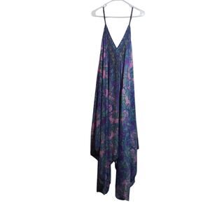 etc. Blue Paisley Colorful Asymmetrical Tank Silk Dress Vacation Size OS
